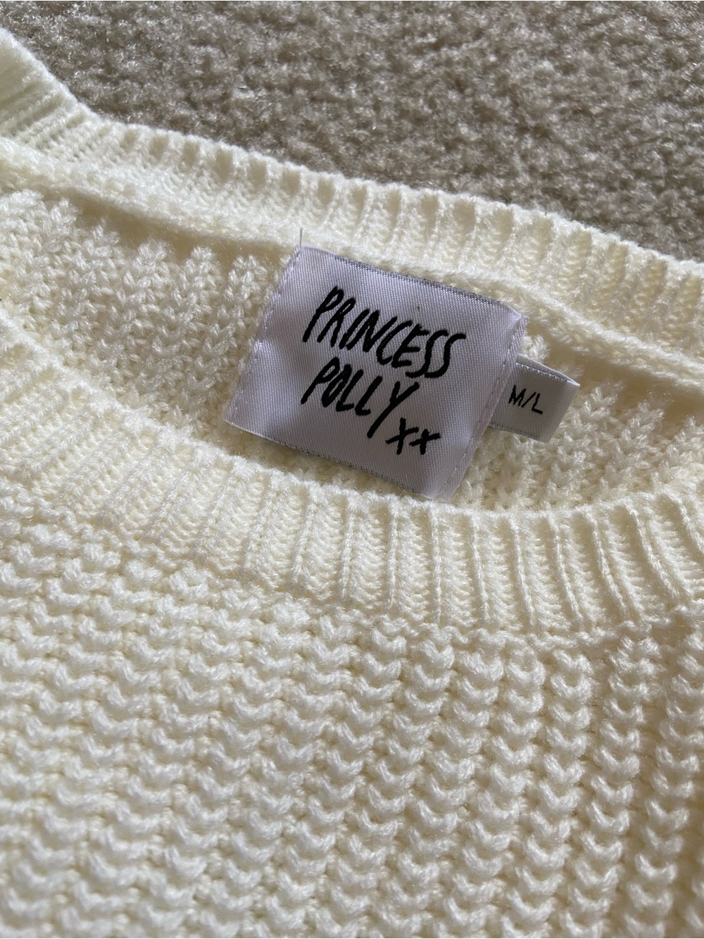 Princess Polly Cream Ribbed Bell sleeve Cropped Sweater - Picture 2 of 4